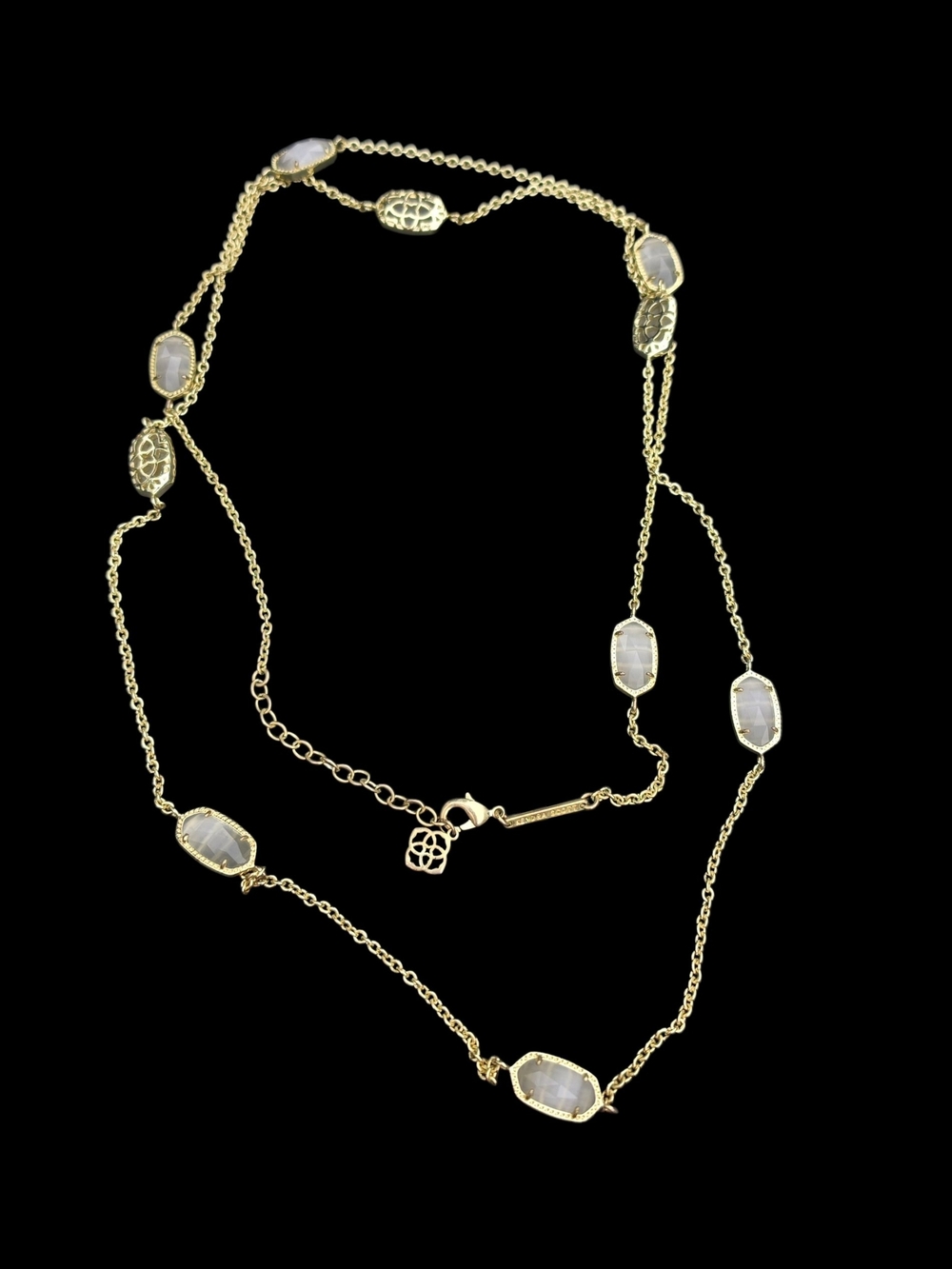 Kendra Scott Long Gold Chain Necklace with Gray Gemstone Stations